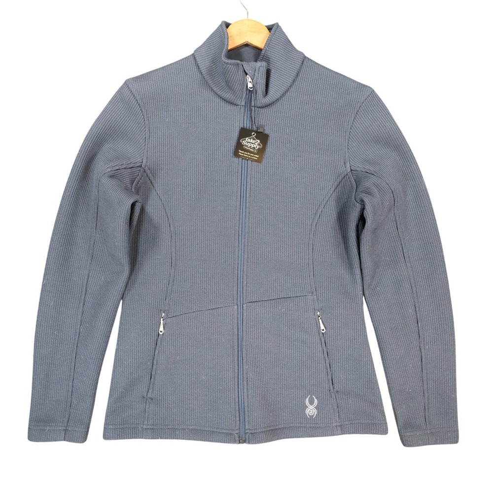 Spyder Core Sweater Ladies Large Blue‎ Excellent Full Zip Waffle Knit